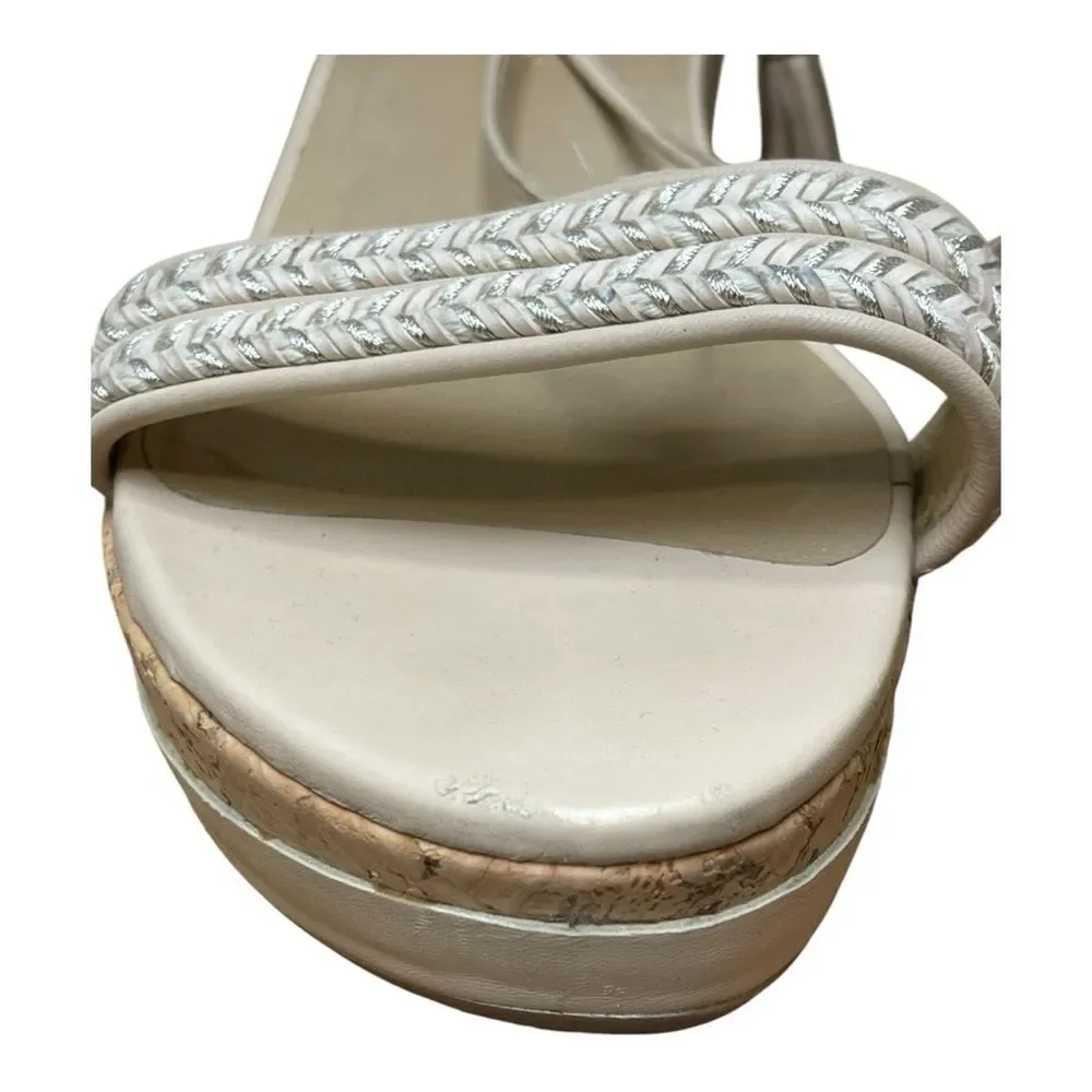 Stuart Weitzman Cream Wedge Sandals Lace Up Fringe Tassels Bohemian Sz 10 - Picture 5 of 10